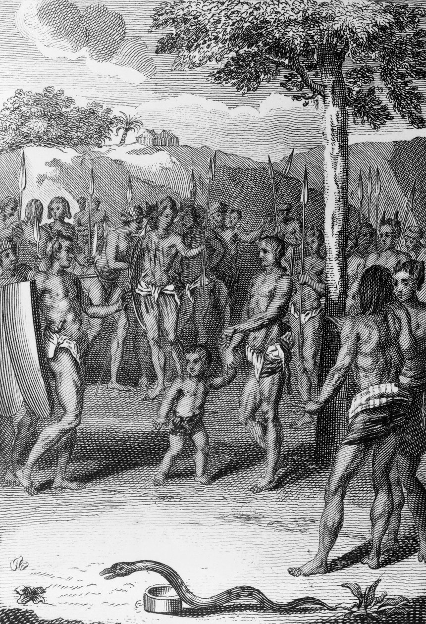 Cérémonie rituelle, avec serpent au premier plan, Guinée, de l