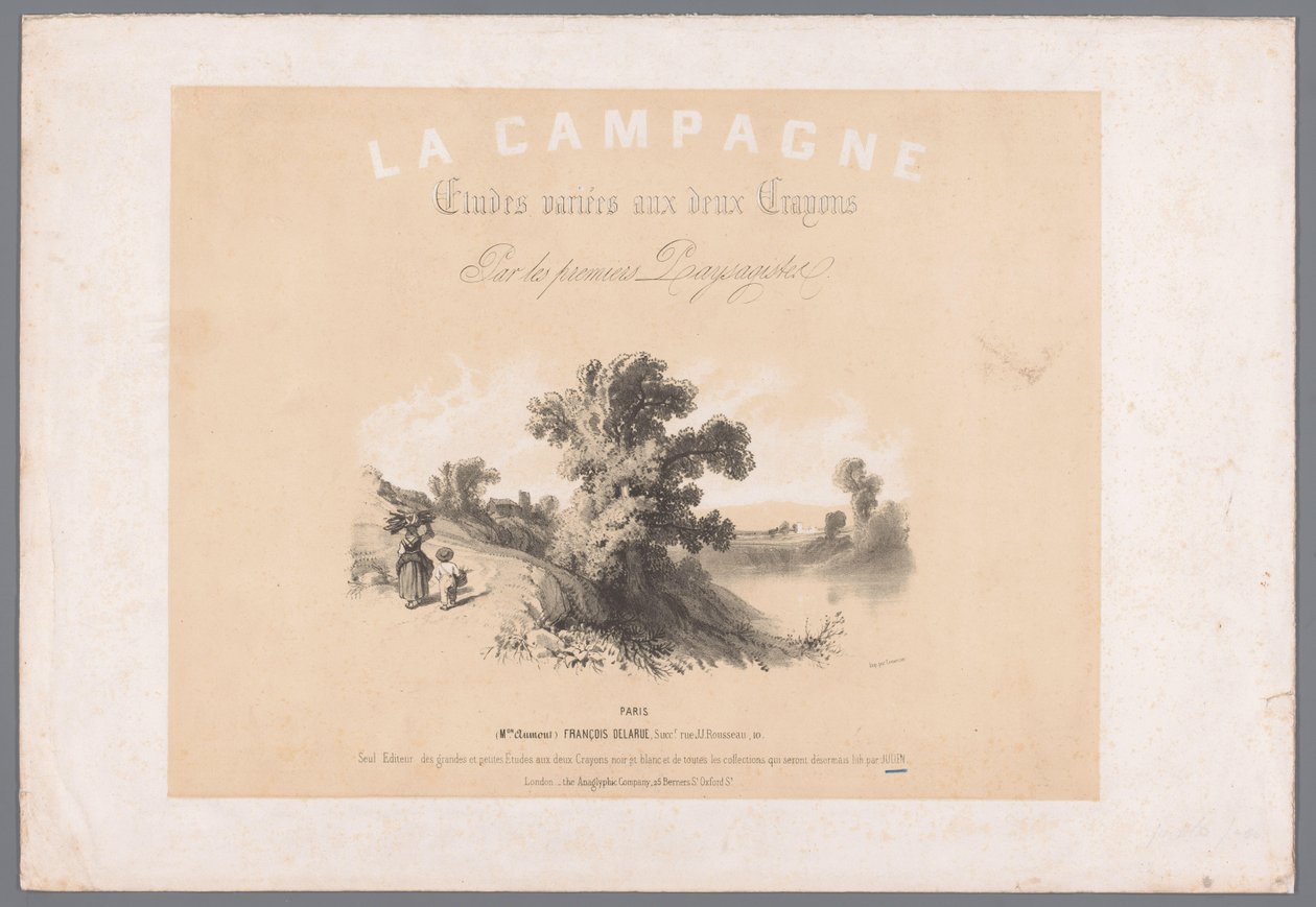 Couverture pour six estampes représentant la vie à la campagne (La Campagne. Études variées aux deux Crayons par les premiers Paysagistes) - Bernard Romain Julien