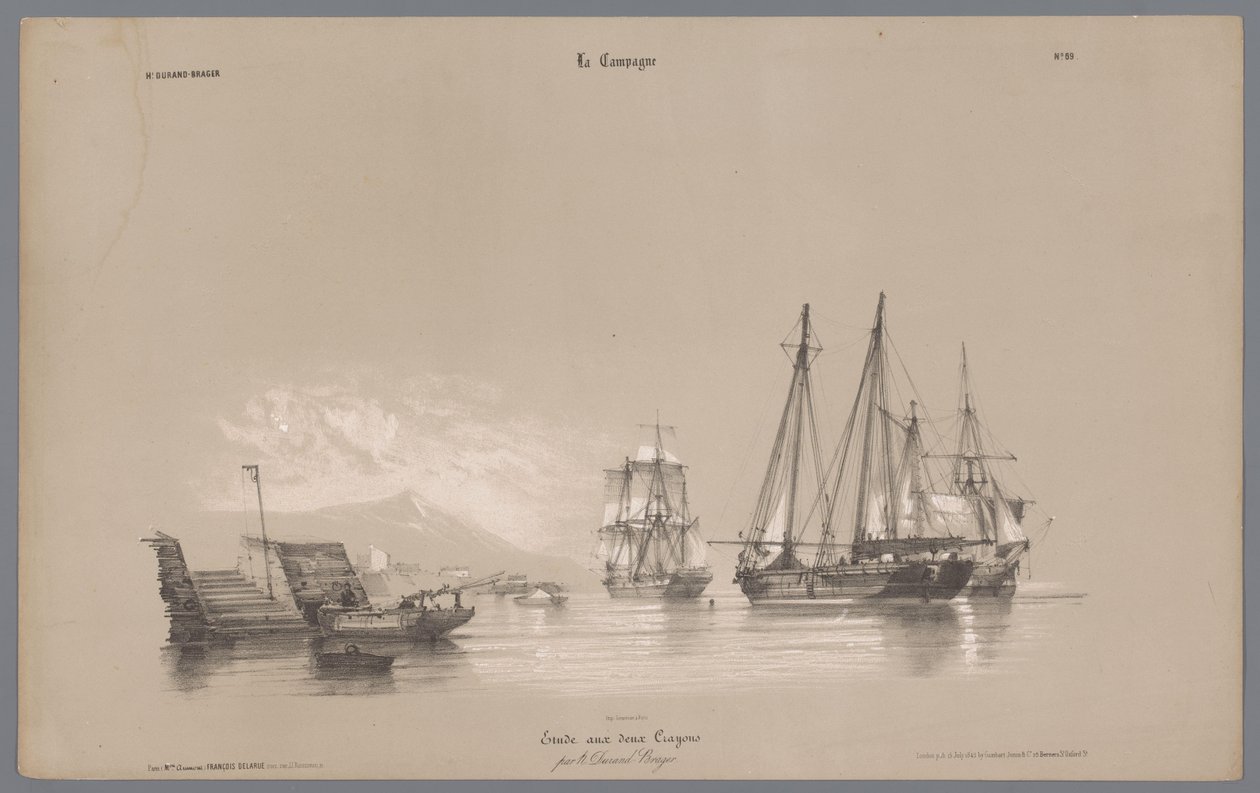 Navires à voile dans le port (La Campagne. Études variées aux deux Crayons) - Bernard Romain Julien
