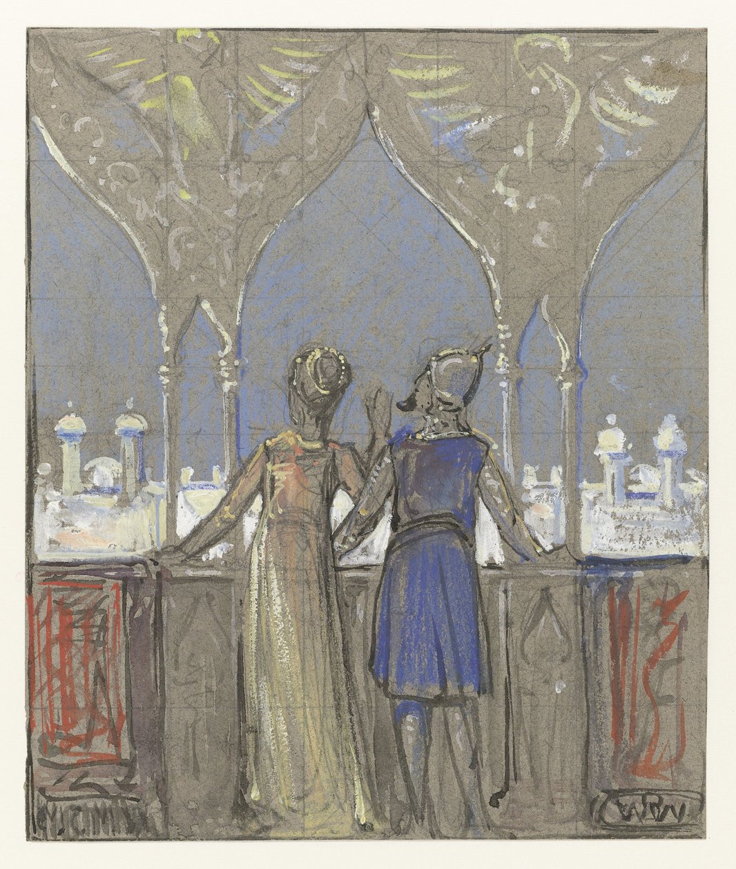 Couple regardant une ville orientale - Bernard Willem Wierink (signed by artist)