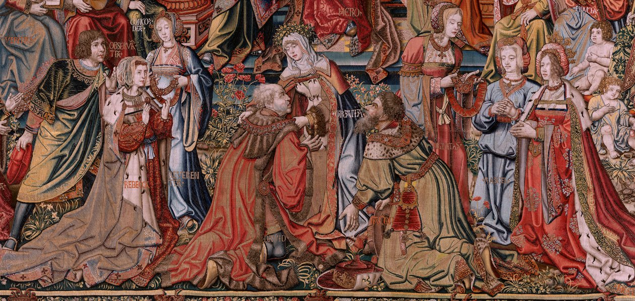 Tapisserie flamande. Série Les Honneurs. Justice. Neuvième tapisserie de la série. Modèle Cercle de Bernard van Orley et Jan Gossaert (Mabuse). Manufacture Pieter van Aelst, Bruxelles. Vers 1550. Tissu Or, argent, soie et laine. - Bernard van Orley