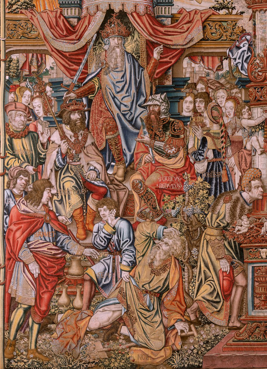 Tapisserie flamande. Série Les Honneurs. Noblesse. Quatrième tapisserie de la série. Modèle Cercle de Bernard van Orley et Jan Gossaert (Mabuse). Manufacture Pieter van Aelst, Bruxelles. Vers 1550. Tissu Or, argent, soie et laine. - Bernard van Orley