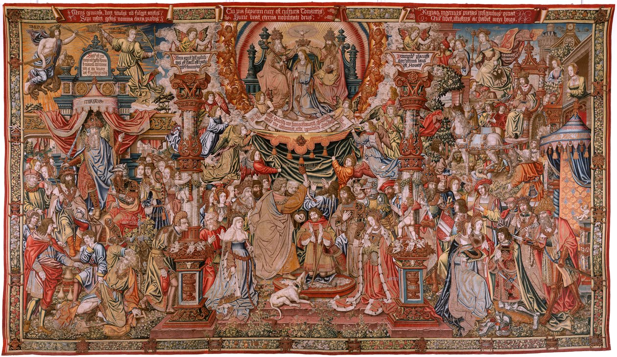 Tapisserie flamande. Série Les Honneurs. Noblesse. Quatrième tapisserie de la série. Modèle Cercle de Bernard van Orley et Jan Gossaert (Mabuse). Manufacture Pieter van Aelst, Bruxelles. Vers 1550. Tissu Or, argent, soie et laine. - Bernard van Orley