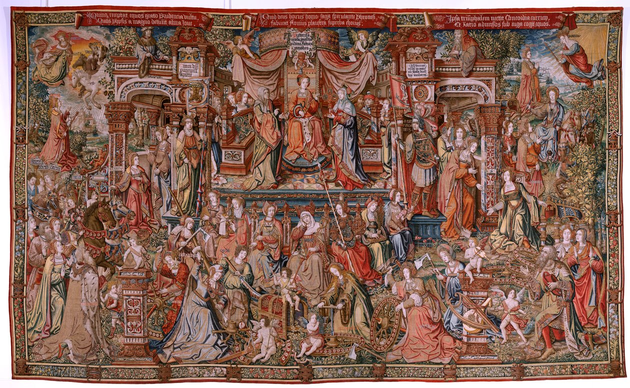 Tapisserie flamande. Série Les Honneurs; Prudence. Septième tapisserie de la série. Modèle Cartonistes du cercle de Bernard van Orley et Jan Gossaert (Mabuse). Manufacture Pieter van Aelst, Bruxelles. Vers 1550. Tissu Or, argent, soie et laine. - Bernard van Orley