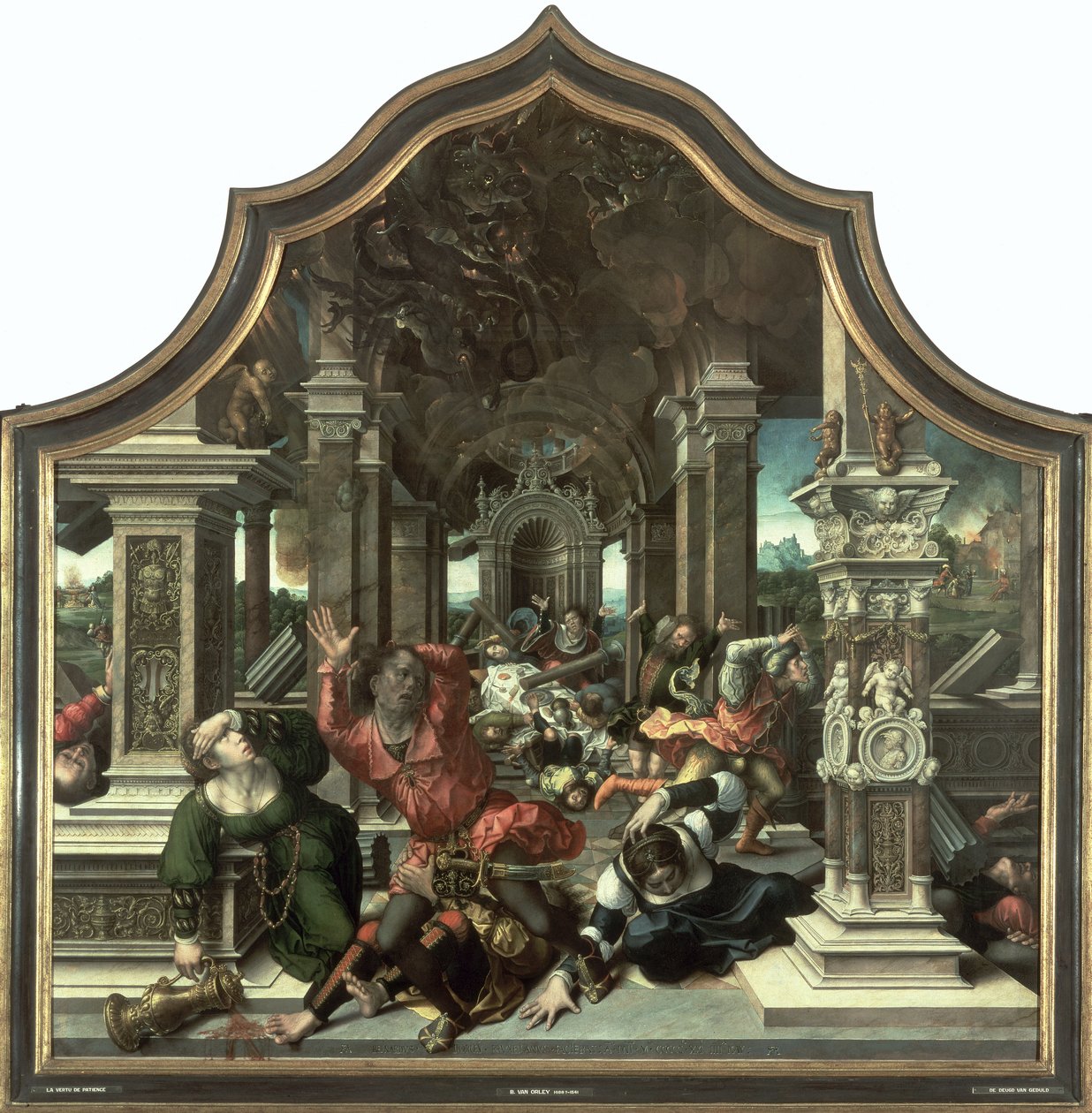 La destruction de la maison de Job, panneau central du triptyque de la vertu de la patience, 1521 - Bernard van Orley