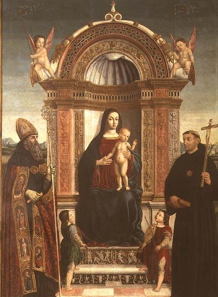 Madone et enfant avec Saint Nicolas de Tolentino et Saint Augustin - Bernardino Loschi