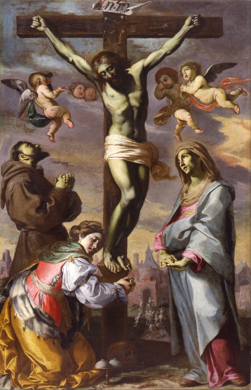 La Crucifixion avec la Vierge et les saints François et Agathe, milieu du 17e siècle - Bernardino Mei