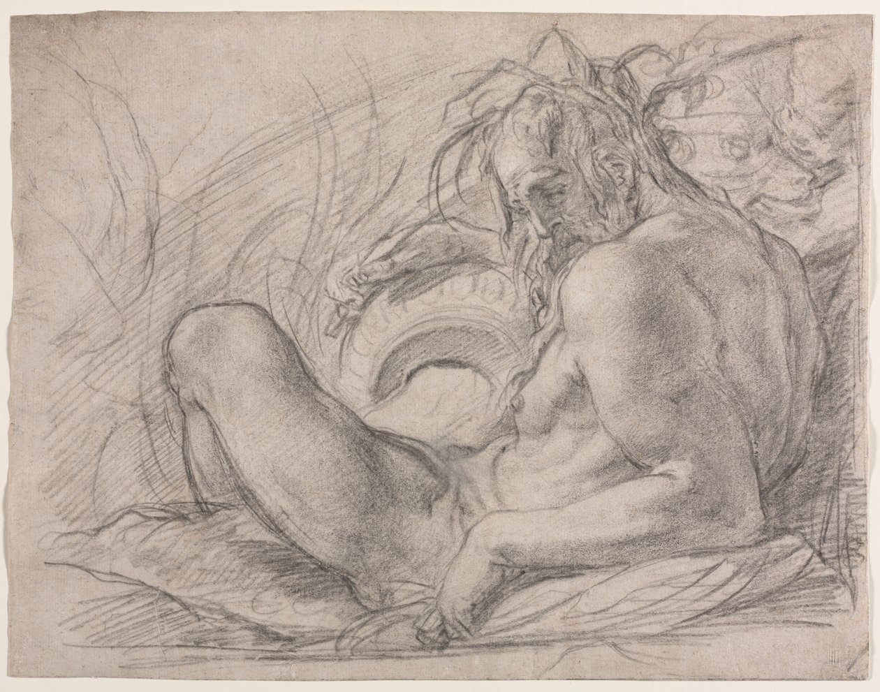 Le dieu fleuve Tibre (étude pour une fresque, Miracle de la neige, ou la Fondation de Santa Maria Maggiore, Rome dans la chapelle Canigiani de S. Felicita, Florence) - Bernardino Poccetti
