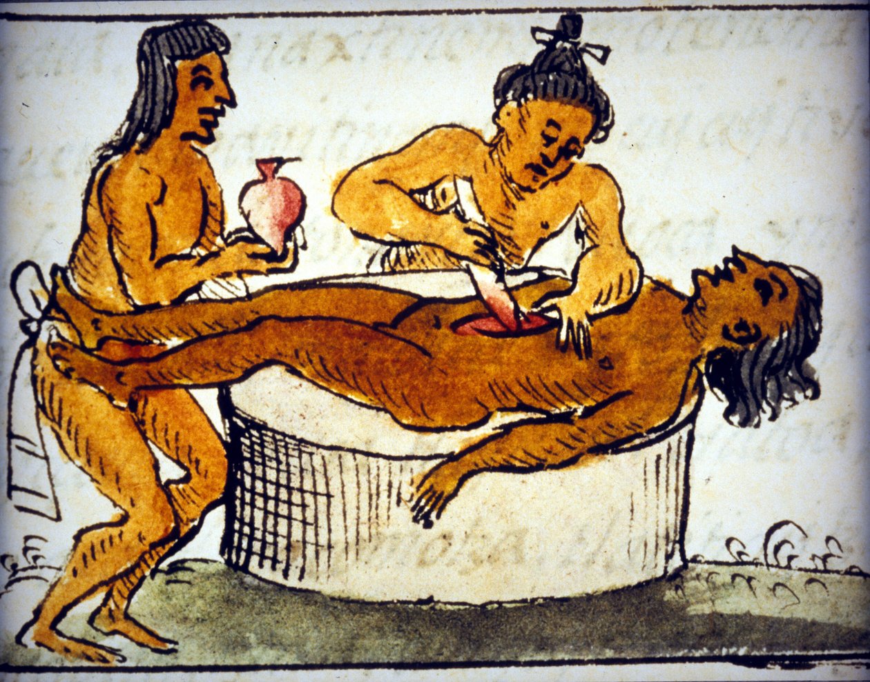 Sacrifice humain : sacrifice rituel chez les Aztèques. D