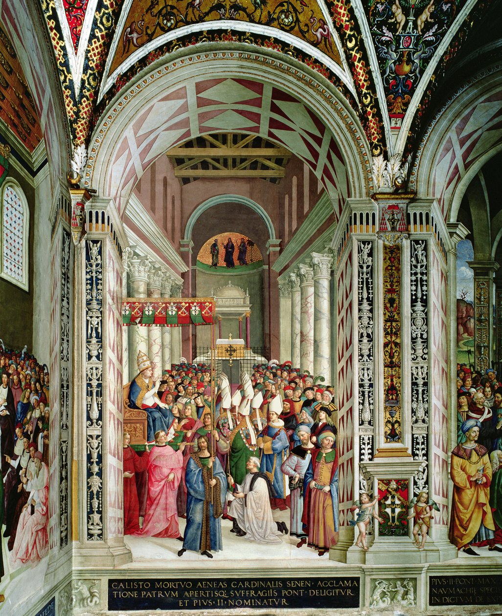 Énée Silvius Piccolomini, élu pape sous le nom de Pie II, entre à Saint-Pierre, 3 septembre 1458 - Bernardino di Betto Pinturicchio