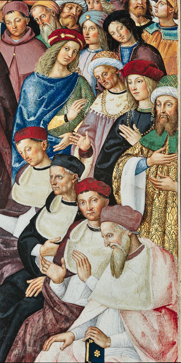 Bibliothèque Piccolomini, mur sud-est : « Énée Sylvius reçoit le chapeau de cardinal du pape Calixte III, 17 décembre » - Bernardino di Betto Pinturicchio