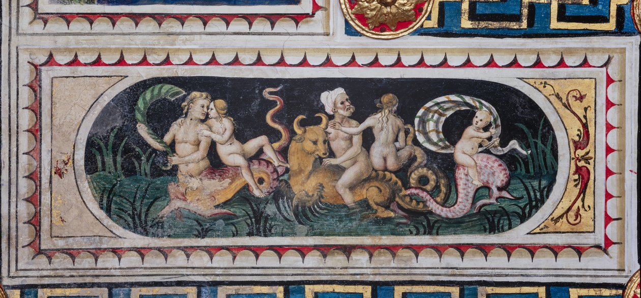 Bibliothèque Piccolomini, plafond : petit panneau avec scène de thiasos maritime (tritons, putto et une néréide), fresque de Bernardino di Betto, dit Pinturicchio - Bernardino di Betto Pinturicchio