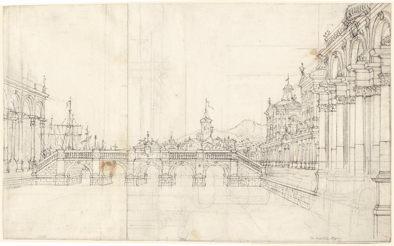 Un Caprice de Palais et une Loggia Faisant Face à un Pont Classique - Bernardo Bellotto