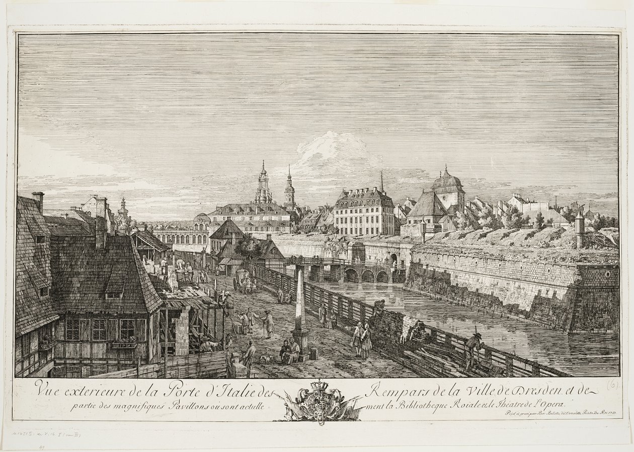 Vue extérieure de la porte italienne des remparts de la ville de Dresde - Bernardo Bellotto