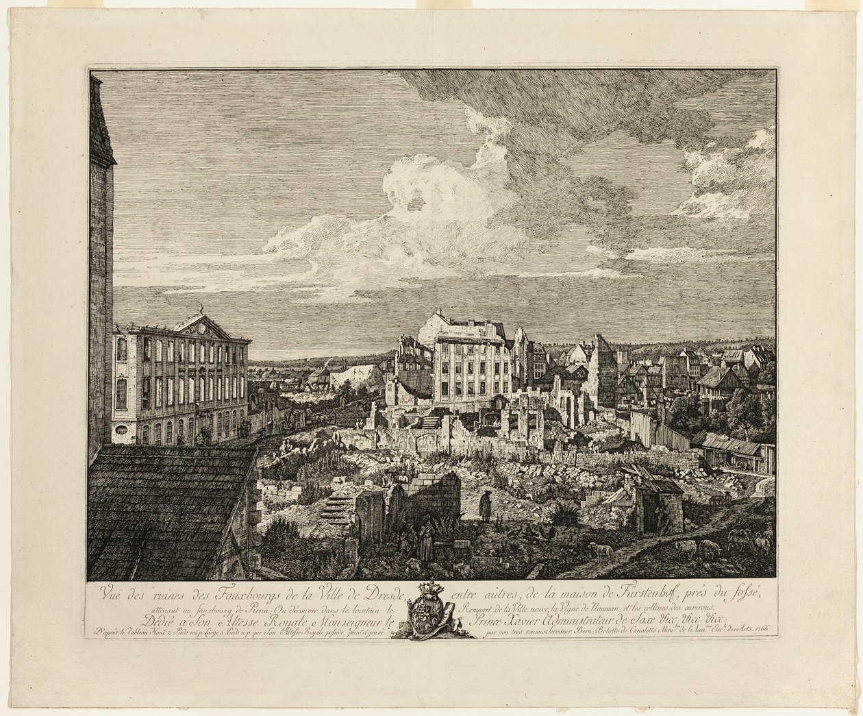 Les ruines de la banlieue de Pirnaischer avec le Palais Fürstenhof - Bernardo Bellotto