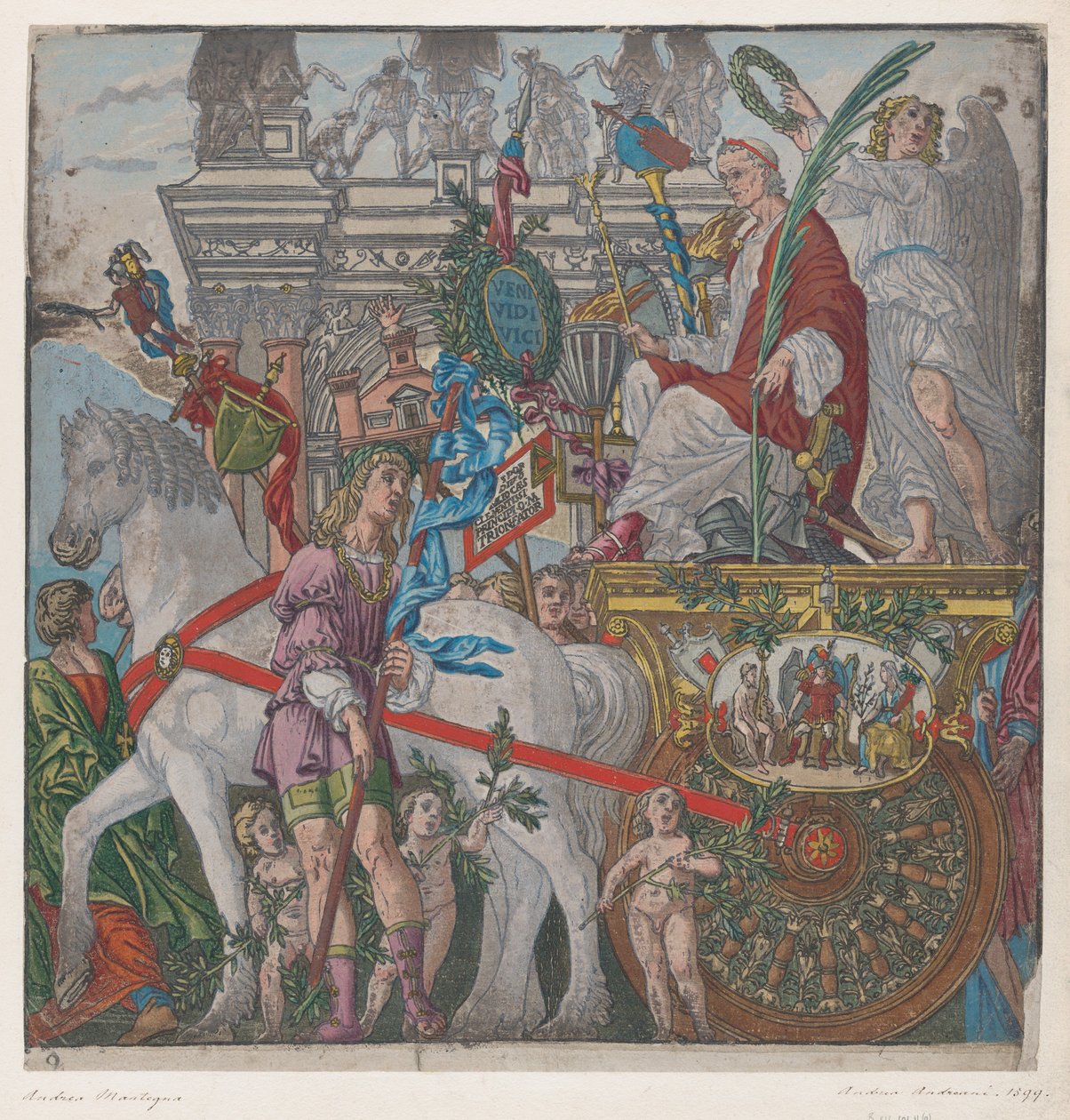 Feuille 9 : Jules César dans son char tiré par des chevaux, de Le Triomphe de Jules César - Bernardo Malpizzi