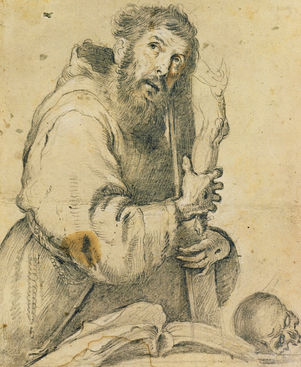 Saint François tenant un crucifix dans ses bras - Bernardo Strozzi