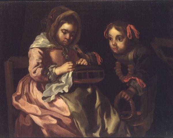 Deux filles cousant - Bernardt Keil or Keyl