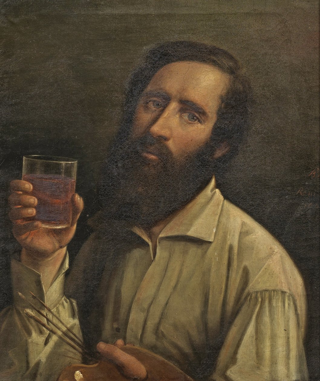 Bernhard Plockhorst - Autoportrait à la palette et au gobelet de vin, 1854 - Bernhard Plockhorst
