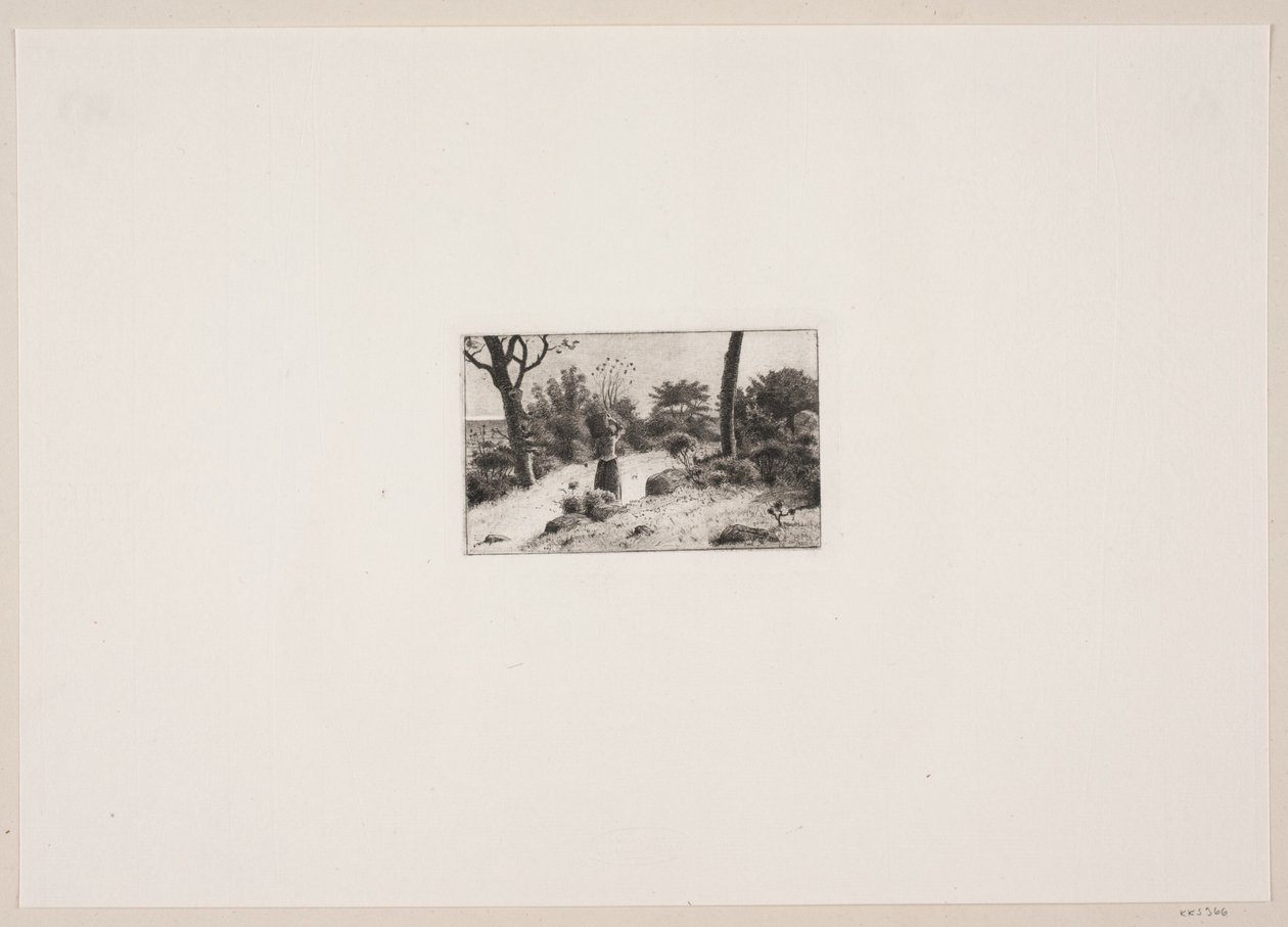 Paysage avec une femme portant un panier. Partie de Kullen - Bernhard Ulrik Middelboe