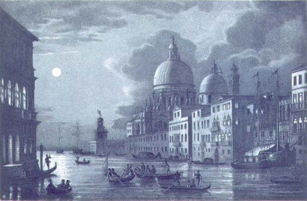 Scène nocturne du Grand Canal et Santa Maria della Salute, Venise, gravée par Brizeghel - Berselli (after)