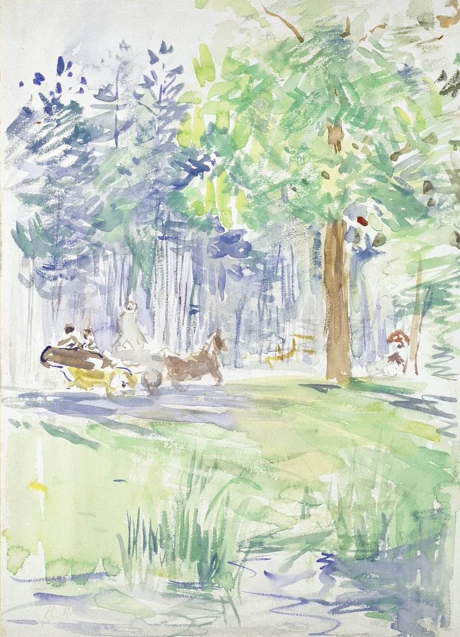Cheval et calèche sur une route forestière, après 1883 - Berthe Morisot