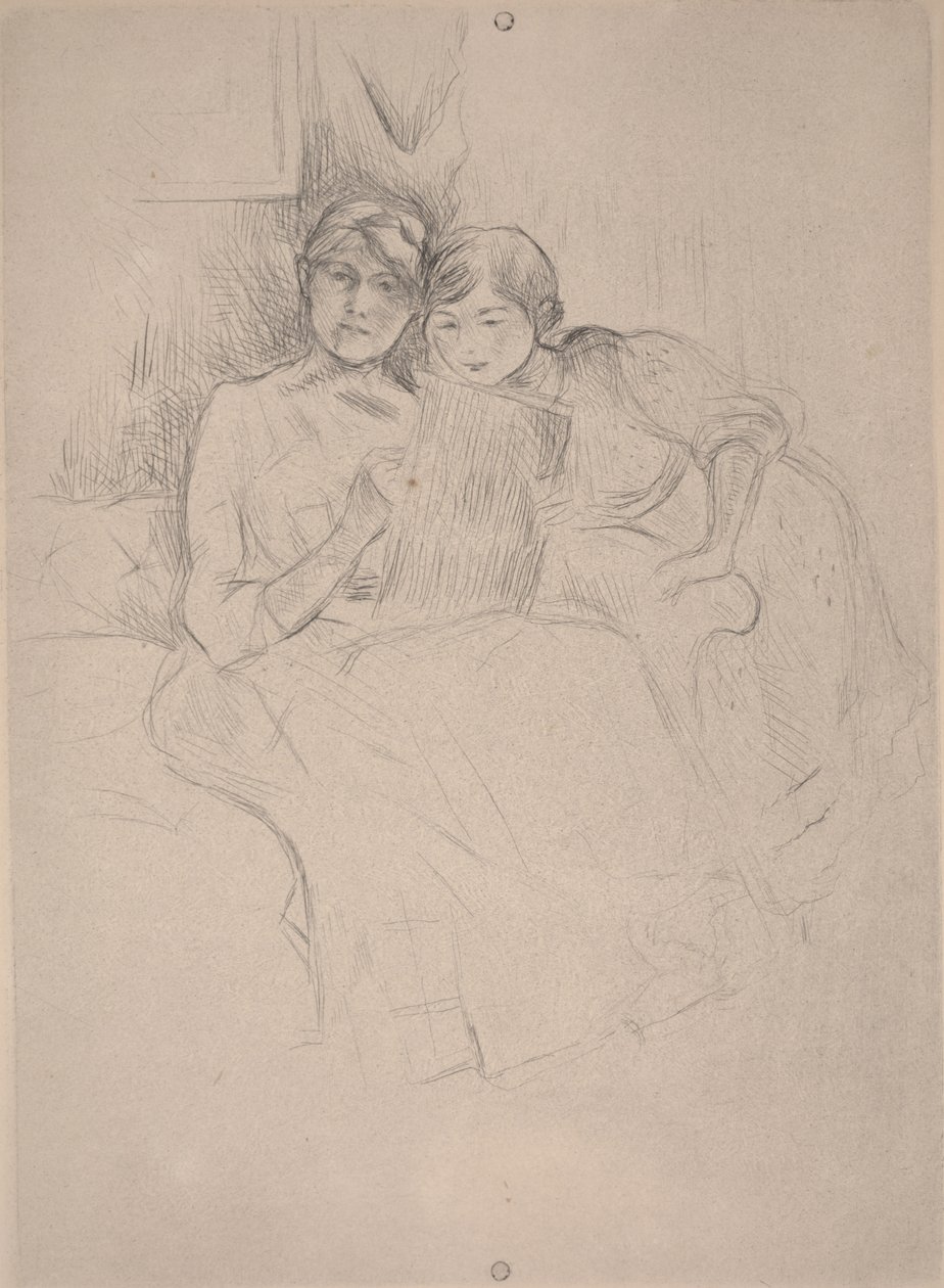 La leçon de dessin - Berthe Morisot dessinant avec sa fille - Berthe Morisot
