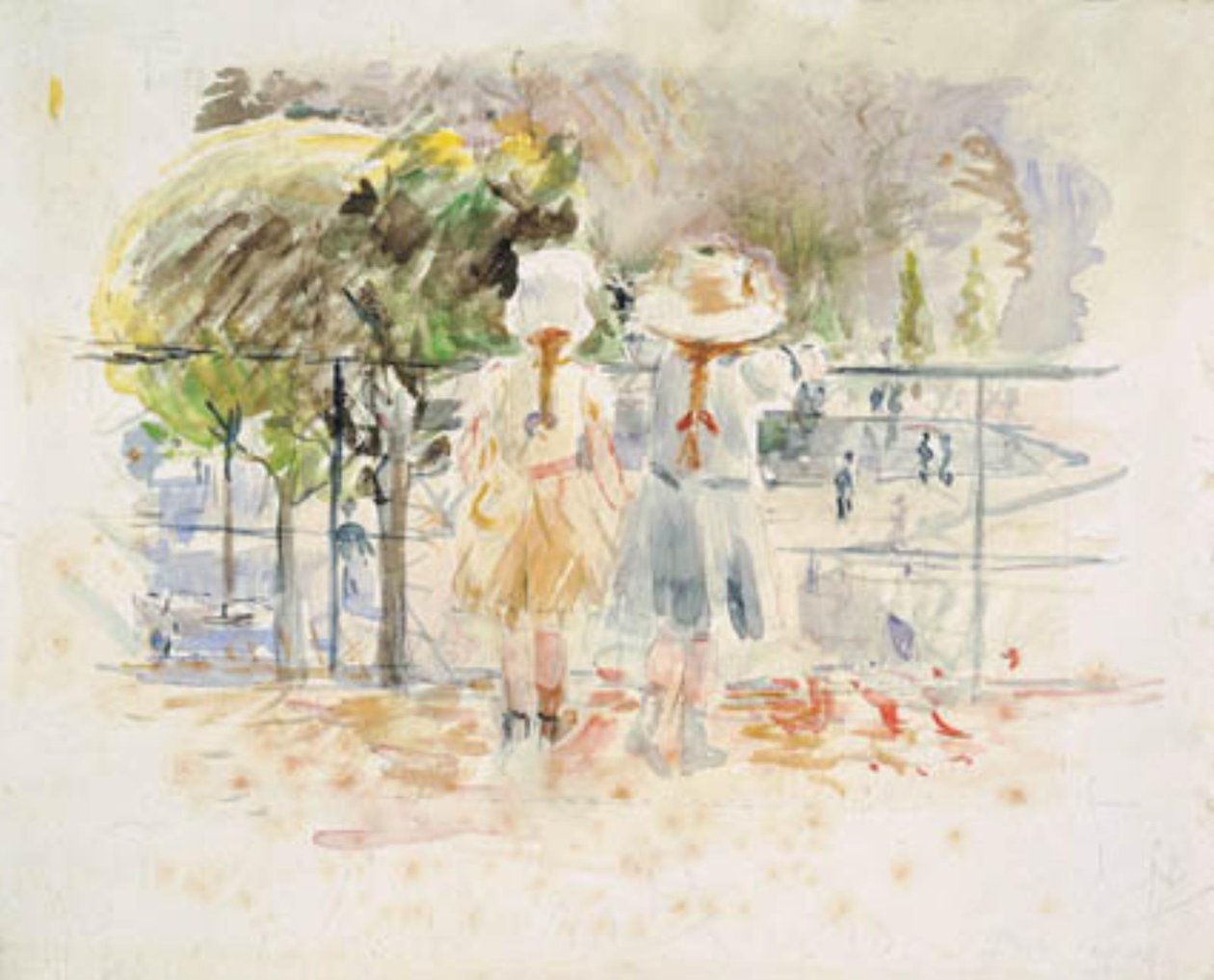 Deux petites filles à une balustrade au bord du lac dans le Jardin des Tuileries, Paris - Berthe Morisot