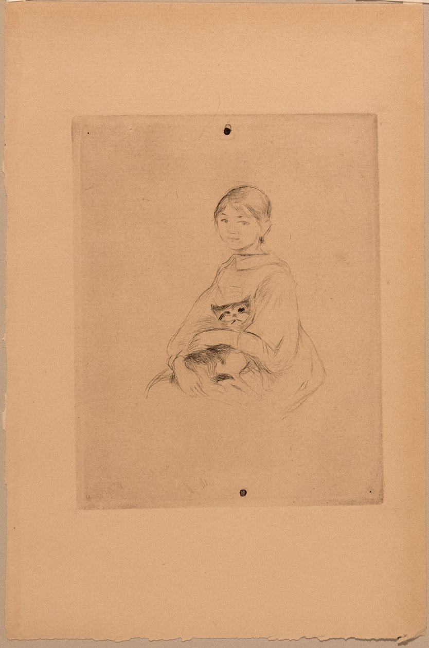 Jeune fille avec un chat, c.1888 (eau-forte) - Berthe Morisot