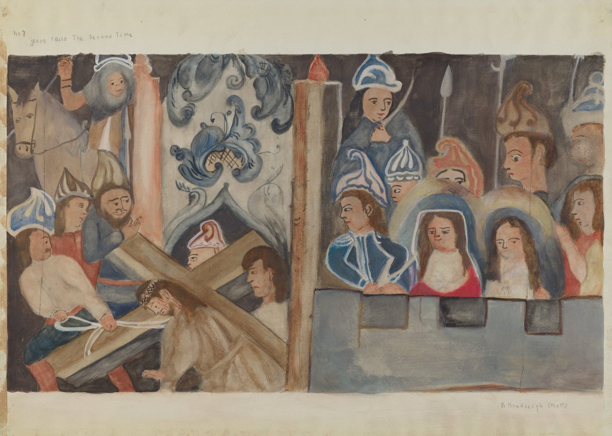 Station de la Croix n° 7 : Jésus tombe pour la deuxième fois, vers 1936 - Beulah Bradleigh