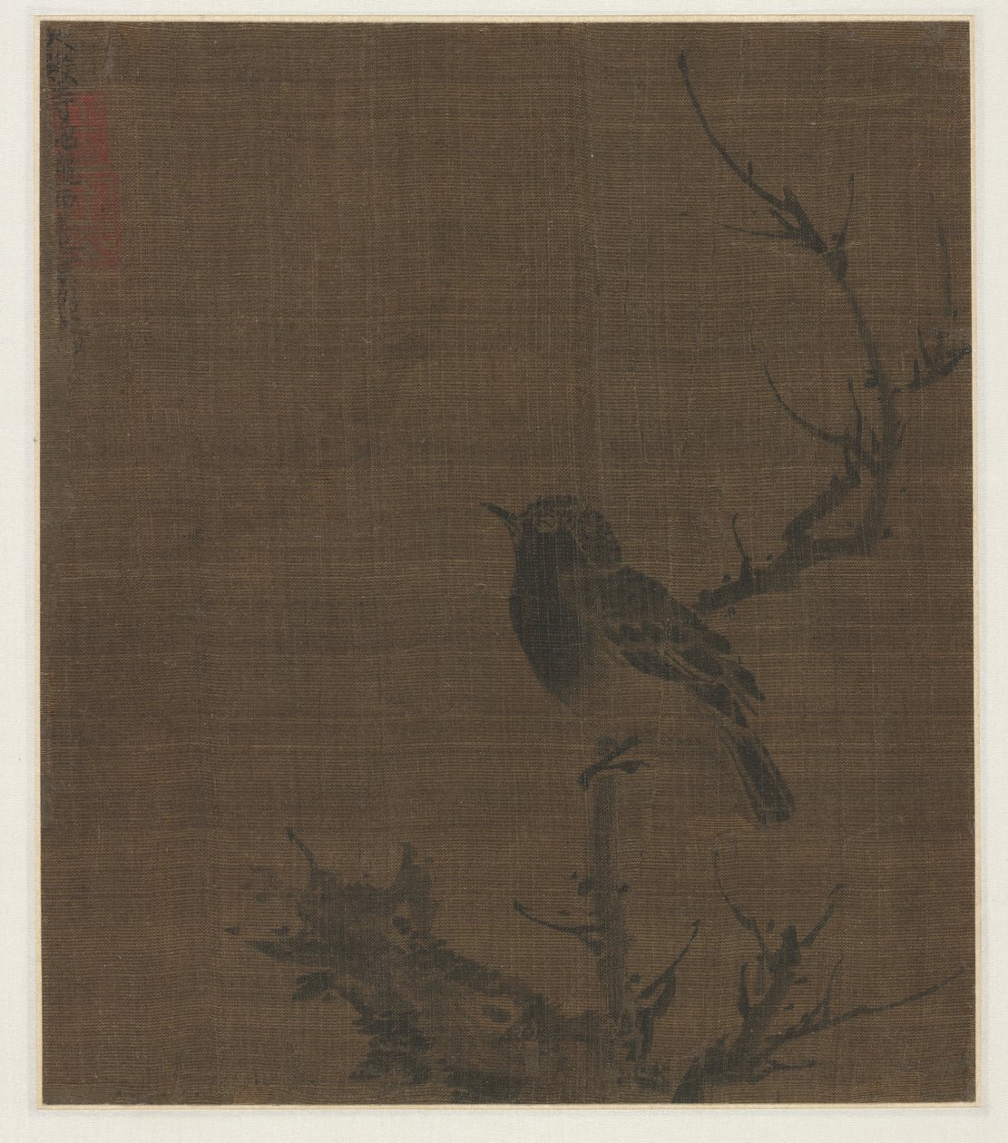 Oiseau endormi sur une branche de prunus, 1400s - Bian Wenjin