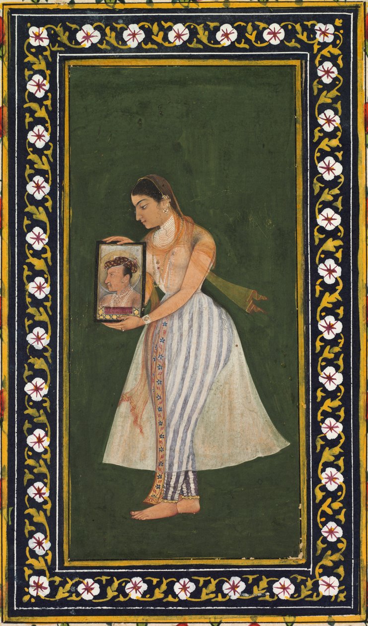 Nur Jahan, tenant un portrait de l