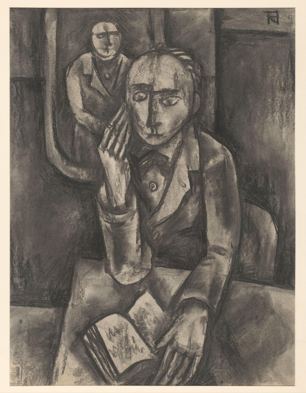 Homme assis à une table avec un livre ouvert - Bob Hanf (signed by artist)