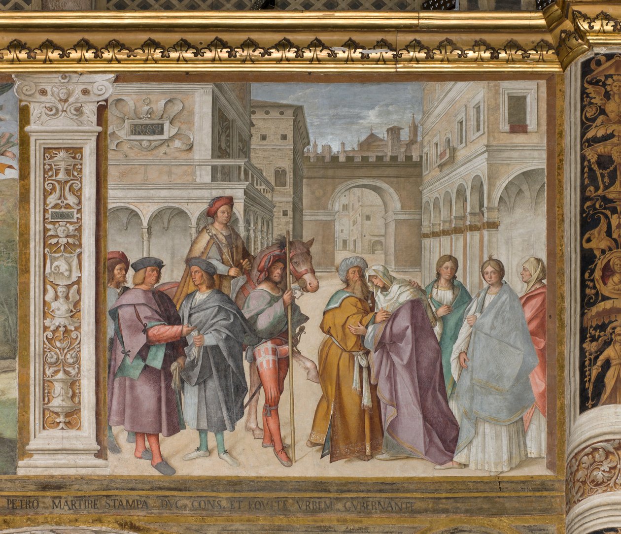 Nef centrale, Première travée nord, Rencontre de Saint Joachim et Sainte Anne à la Porta Aurea, Boccaccio Boccaccino 1514-15 - Boccaccio Boccaccino