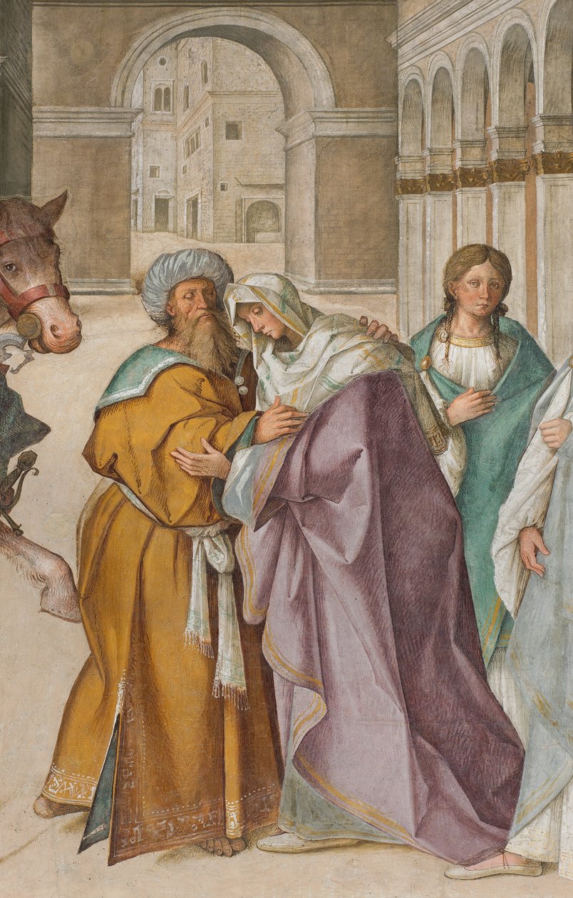 Nef centrale, Première travée nord, Rencontre de Saint Joachim et Sainte Anne à la Porta Aurea, Boccaccio Boccaccino 1514-15, (détail) - Boccaccio Boccaccino