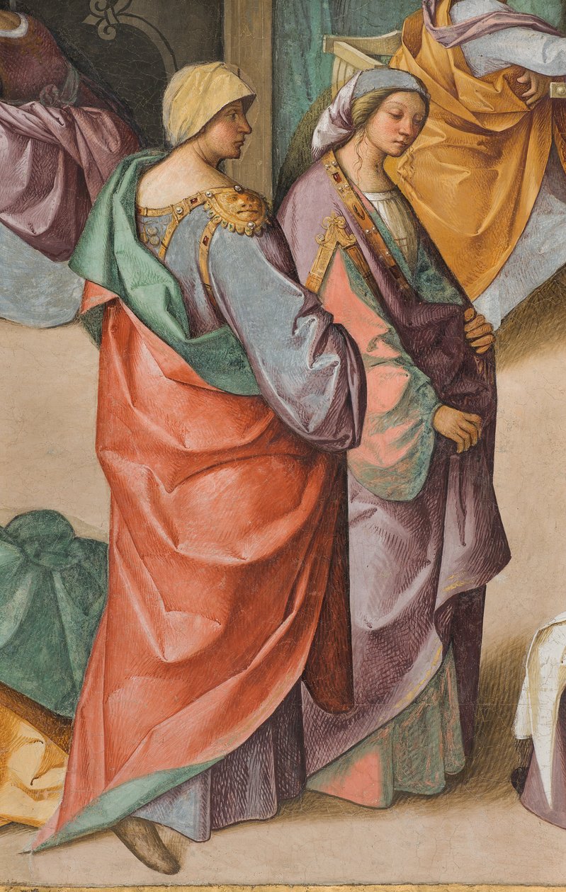 Nef centrale, Deuxième travée nord, Naissance de la Vierge, Boccaccio Boccaccino 1514-15, (détail) - Boccaccio Boccaccino