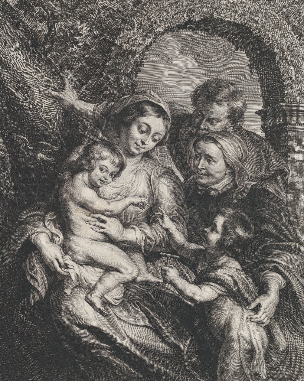 La Sainte Famille avec Sainte Élisabeth et le petit Saint Jean-Baptiste, tenant..., vers 1600-59 - Boetius Adams Bolswert