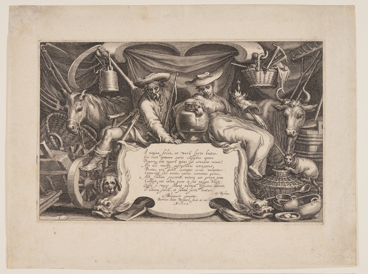 Plaque de titre, tirée de Paysages avec fermes - Boetius Adams Bolswert