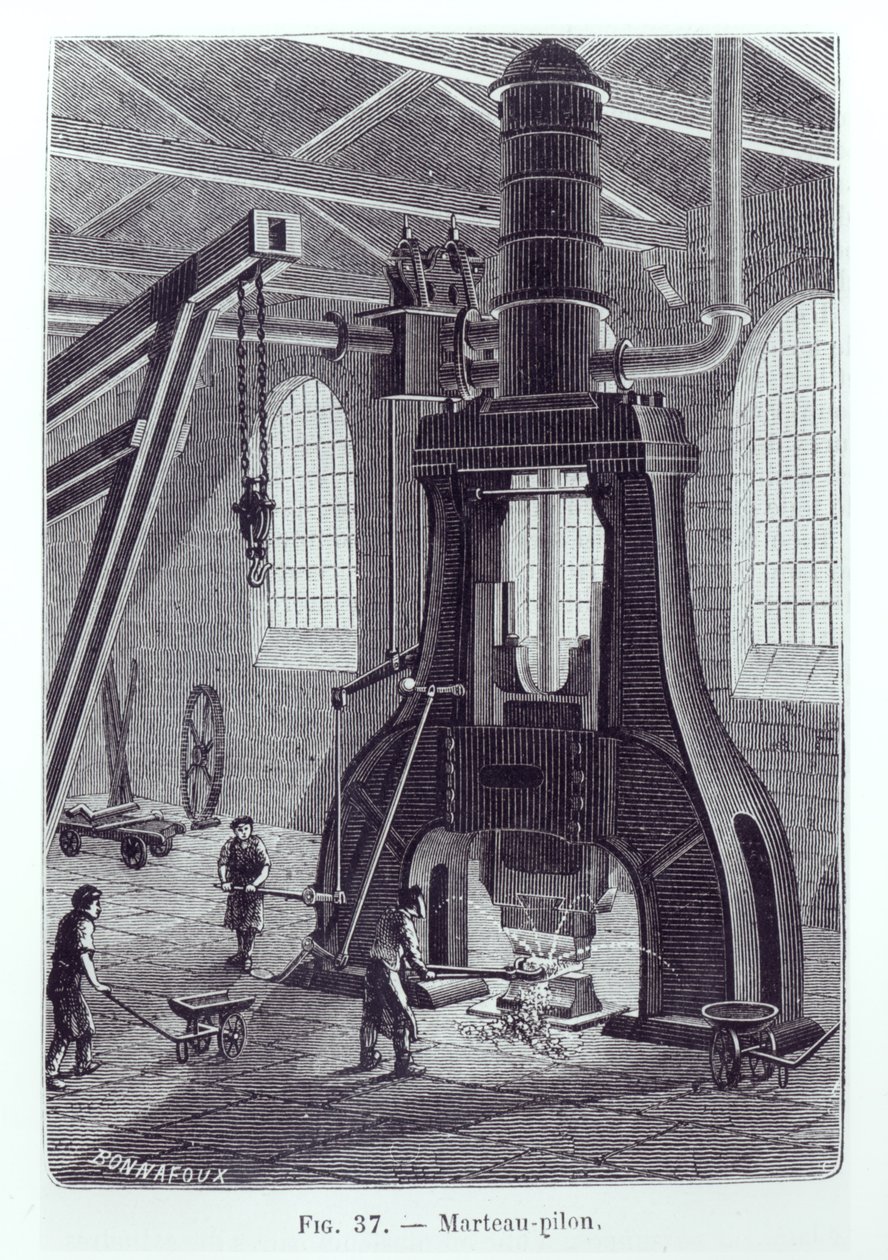 Le Marteau-Pilon du Creusot, illustration pour un livre sur les machines industrielles, vers 1880 - Bonnafoux