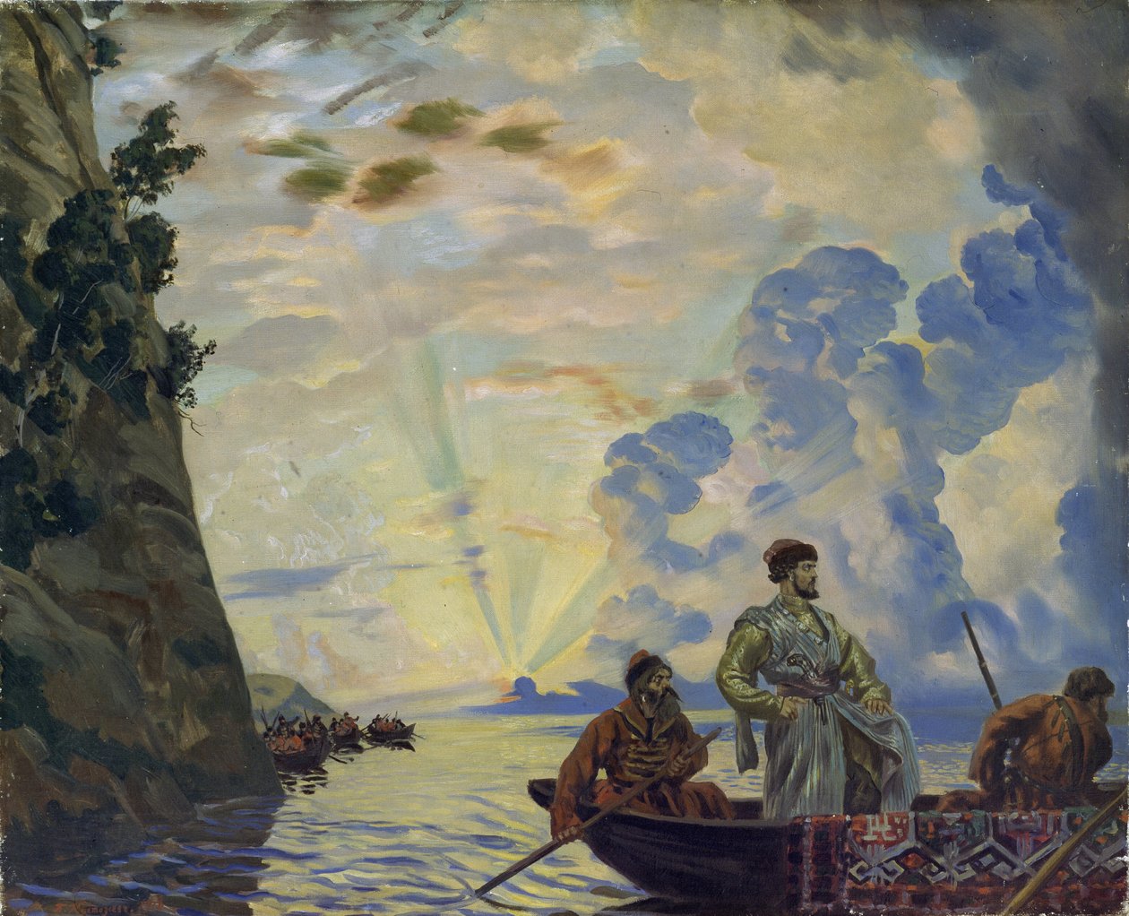 Le chef cosaque Stepan Timofeievitch Razine dans une barque - Boris Mikhailovich Kustodiev