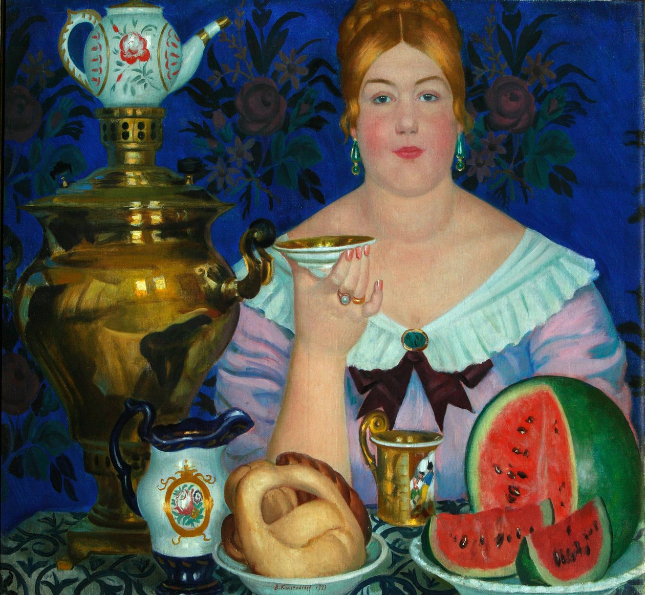 La femme du marchand buvant du thé, 1923 - Boris Mikhailovich Kustodiev