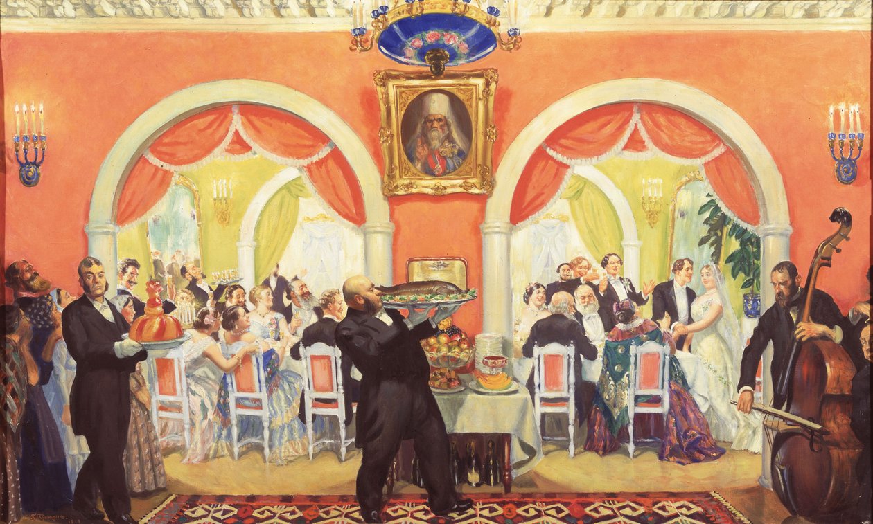 Le festin de mariage, 1917 - Boris Mikhailovich Kustodiev