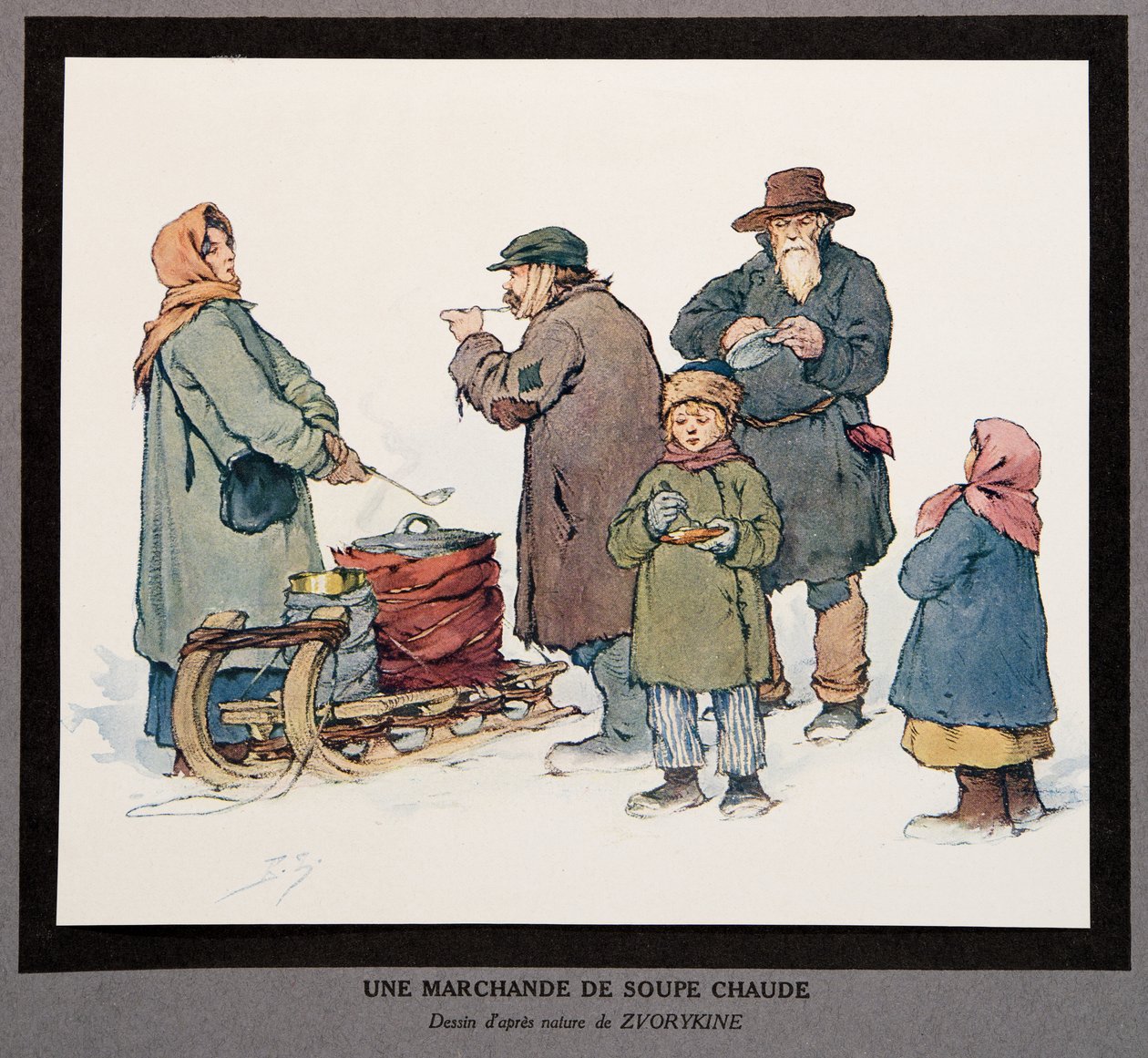 Un vendeur de soupe chaude, de Histoire des Soviets, pub. 1922 - Boris Vasilievich Zvorykin