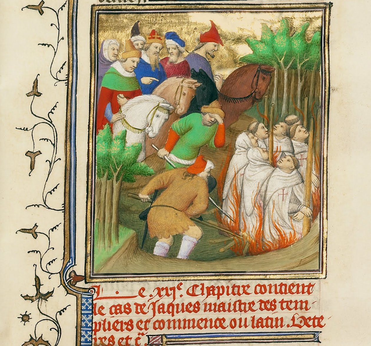 Les Templiers brûlés en présence de Philippe le Bel et de ses courtisans, vers 1413-1415 - Boucicaut Master,