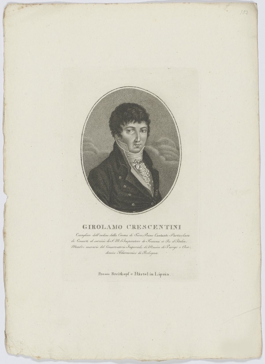 Portrait de Girolamo Crescentini 1762-1846, après 1800 - Breitkopf and Härtel
