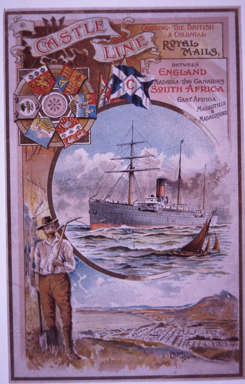 Livret de Castle Line avec la liste des passagers du Tantallon Castle naviguant du Cap à Londres en 1898 - British School