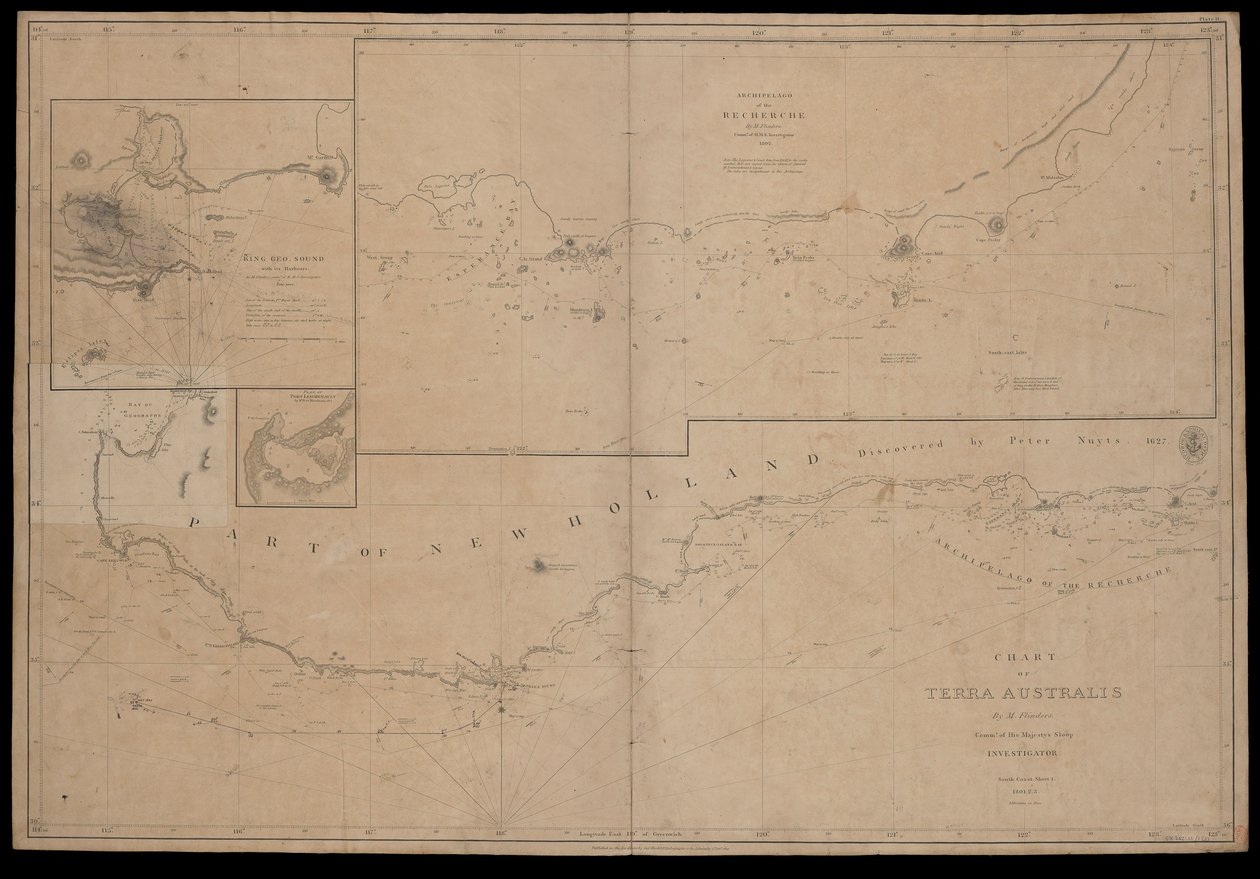 Carte de Terra Australis par M Flinders, commandant du sloop de Sa Majesté, 