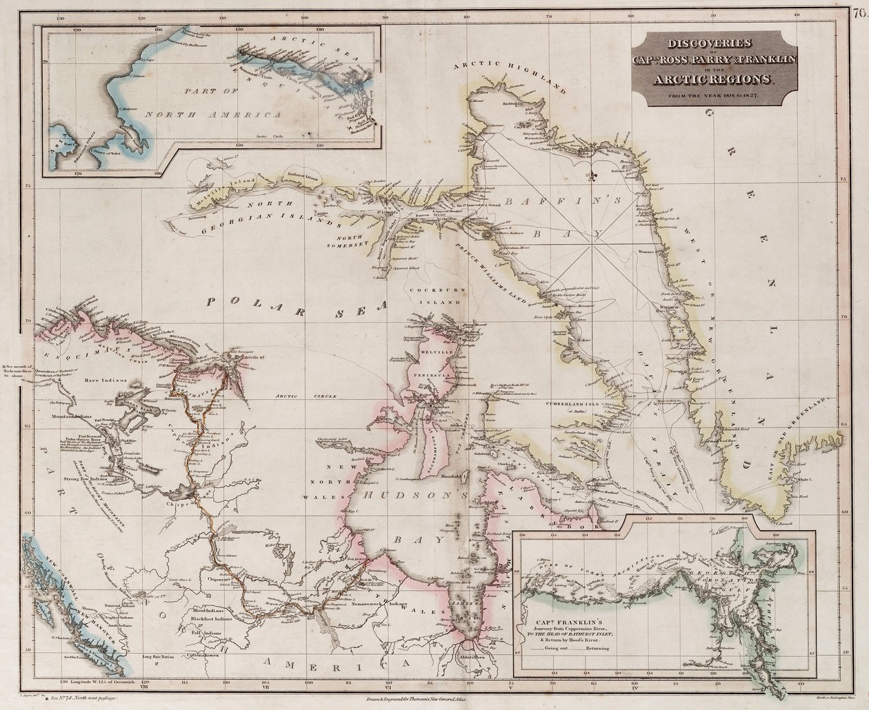 Carte montrant les découvertes de Ross, Parry et Franklin dans l
