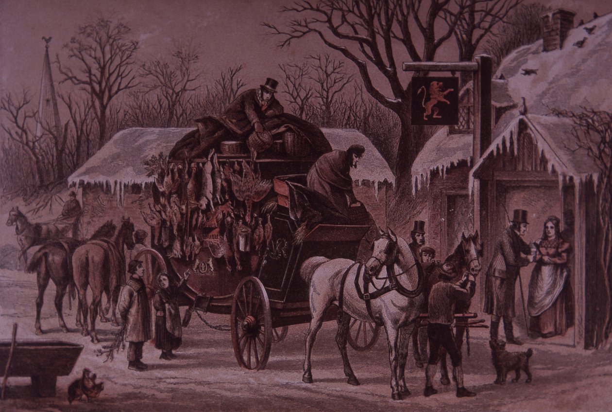 Noël sur la route, carrosse chargé de gibier festif - British School