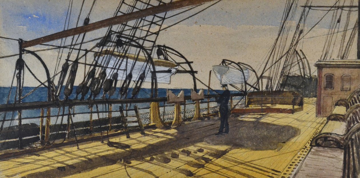 Pont du paquebot royal S S Don en route vers Demerara, inscrit, vers 1880-90 - British School
